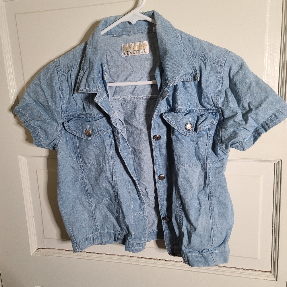Button Down Denim Short Sleeve Ivy Classics Shirt Size Small